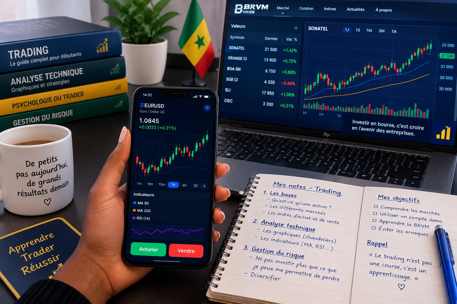 Je vais Aprendre le trading et les mots clés