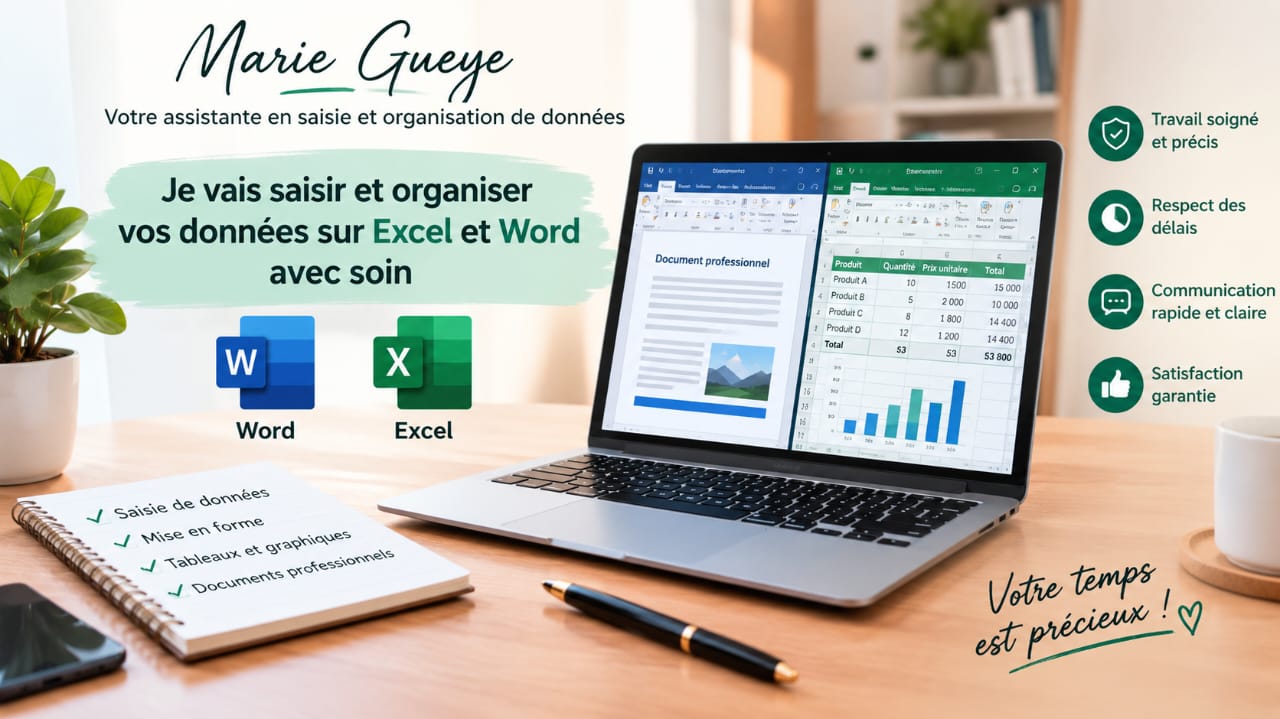 Je vais Je vais saisir et organiser vos données sur Excel et Word avec soin