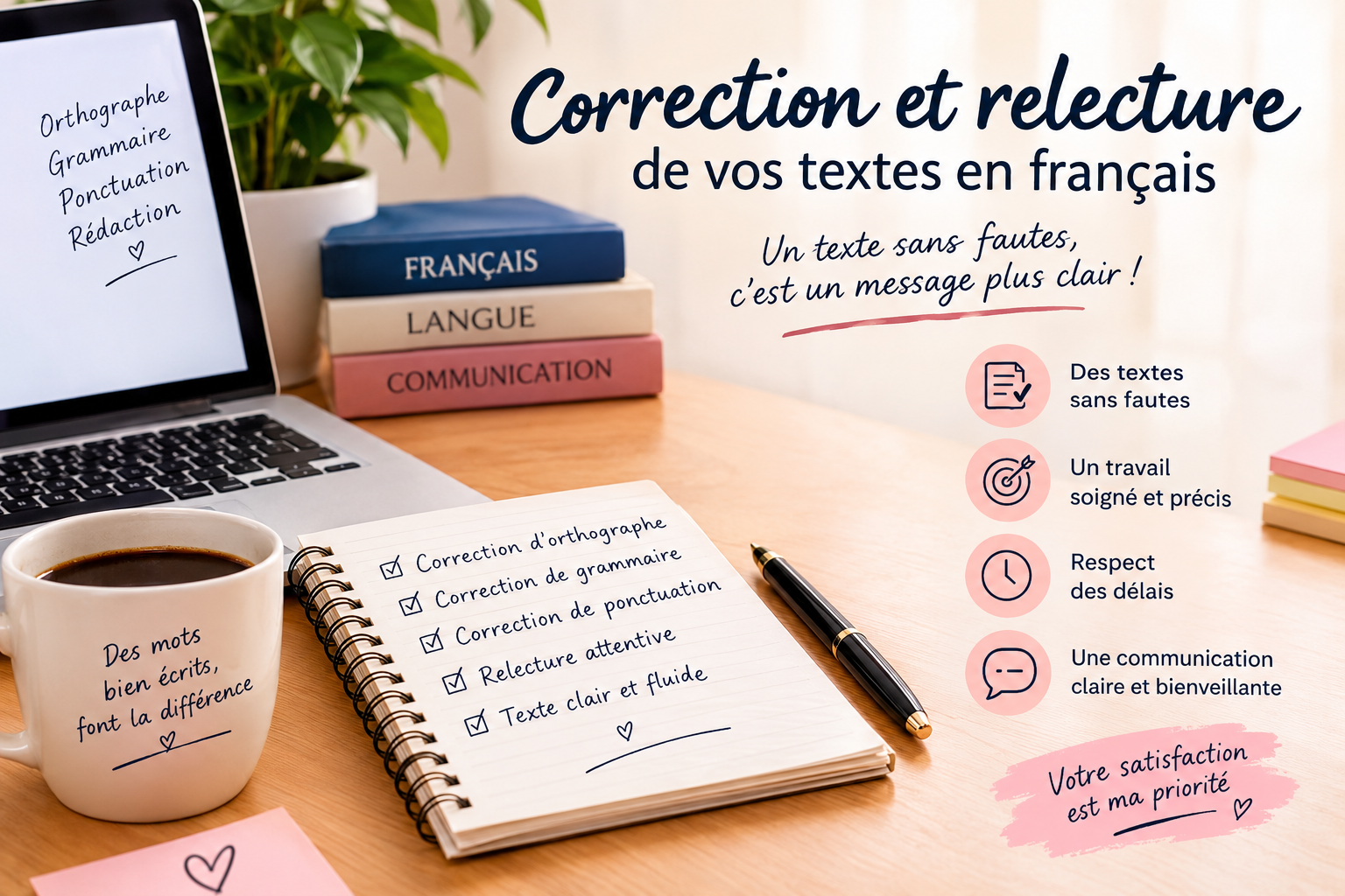 Je vais corriger et relire vos textes en français