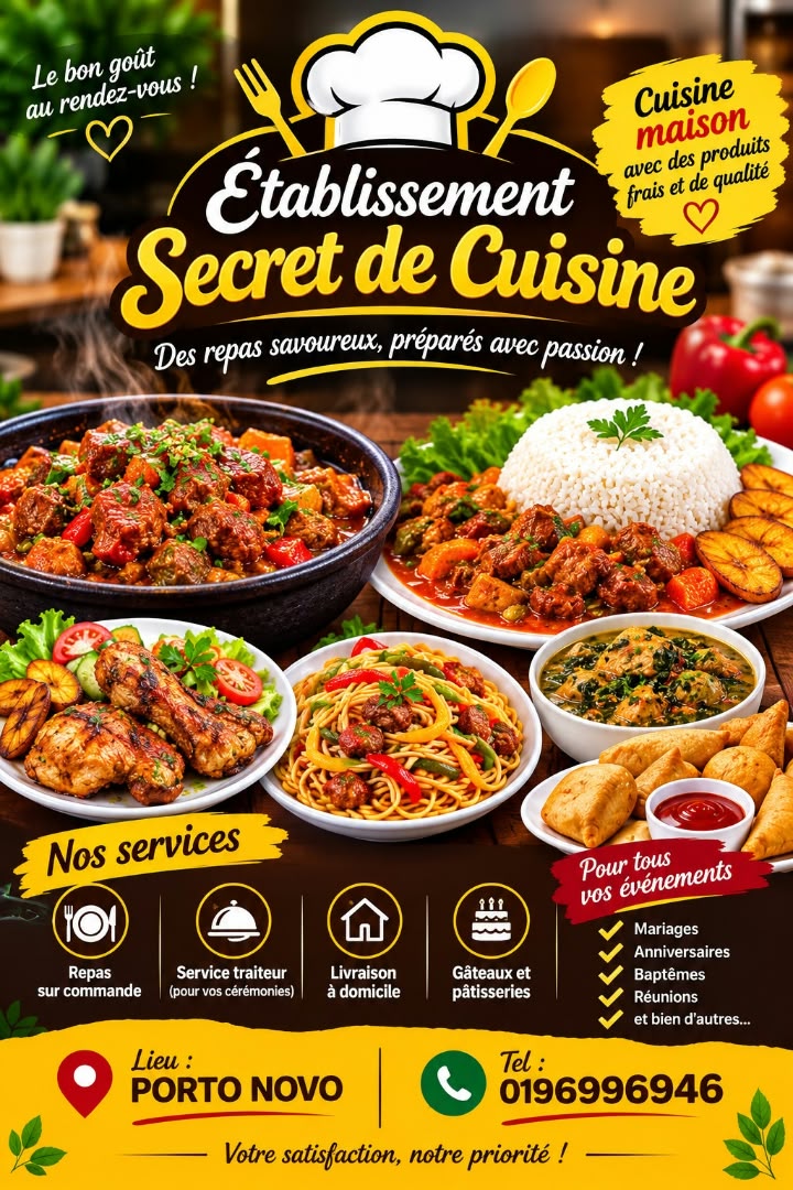 Je vais vous proposer des repas délicieux, préparés avec amour et des ingrédients frais Chez secret de la cuisine 🥗🍴 mangé saint (copie)