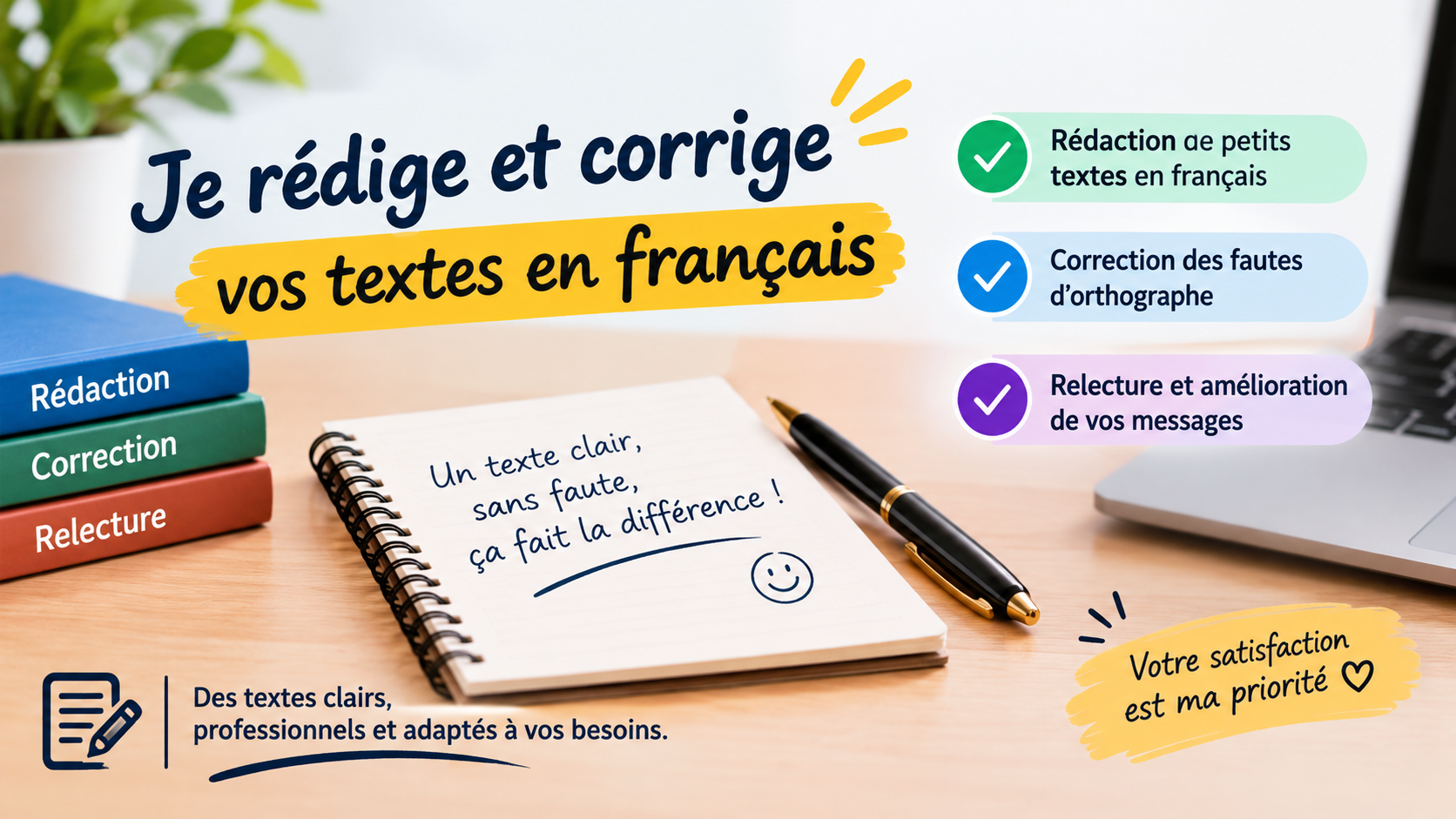 Je vais Rédiger et corriger vos textes en français