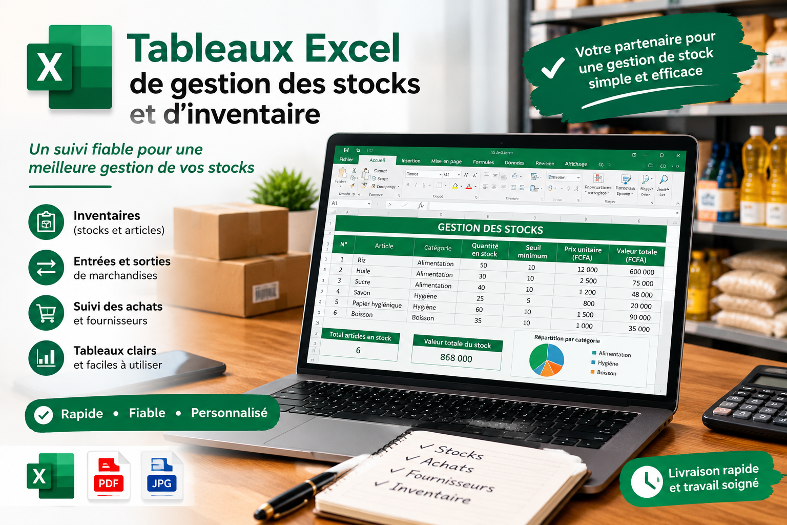 Je vais créer vos tableaux Excel de gestion des stocks et d'inventaire