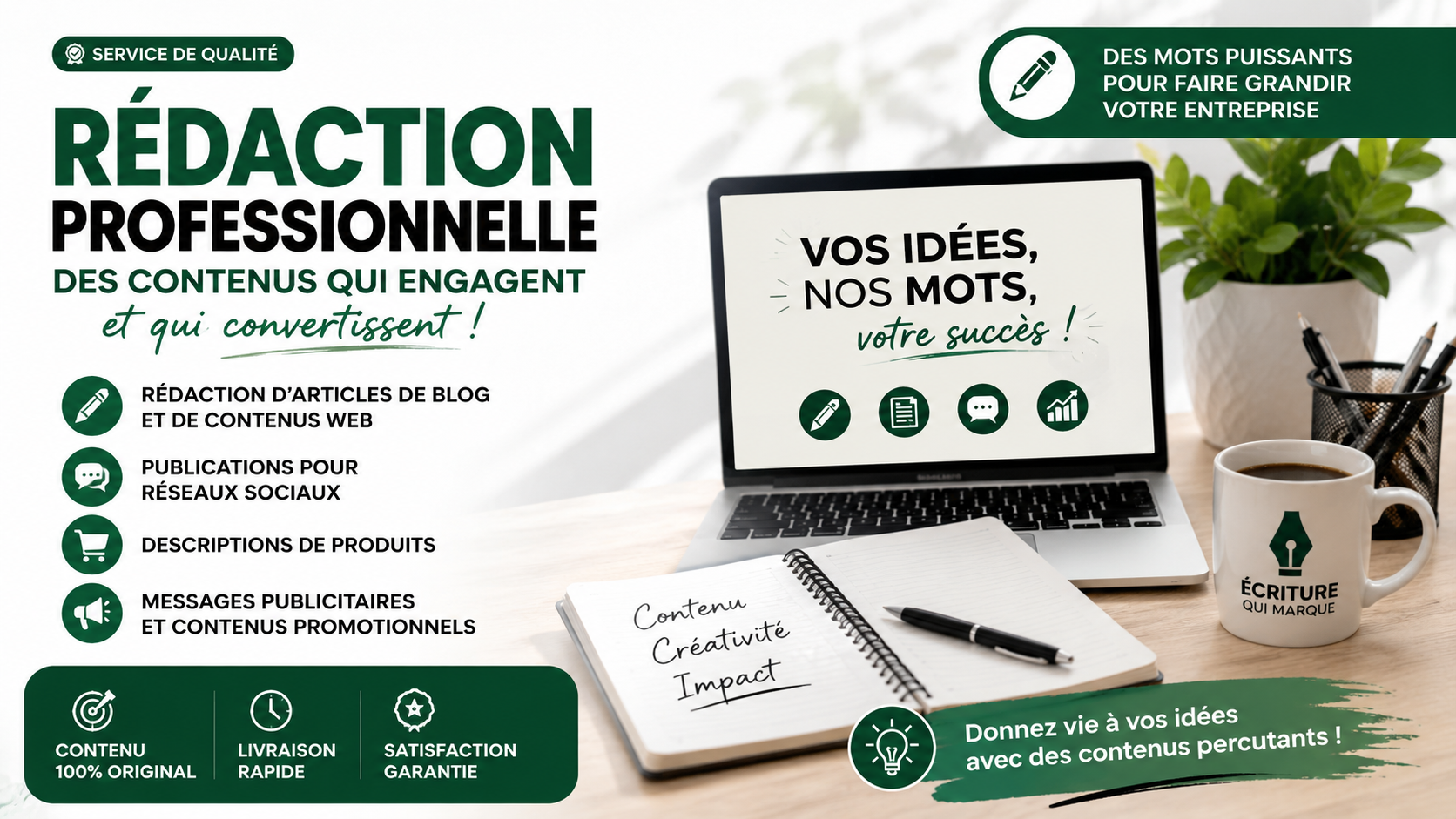 Je vais rédiger des contenus professionnels et des publications captivantes pour vos réseaux sociaux