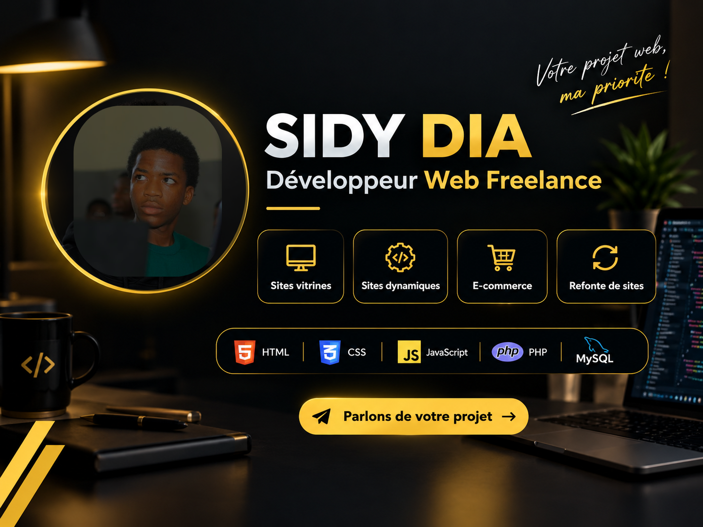 Je vais créer et développer votre site web professionnel, moderne et responsive.